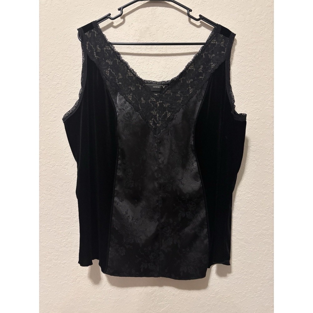 VENEZIA 18/20 Gothic Whimsigoth Black Velvet Satin Damask Lace Tank Camisole Y2K